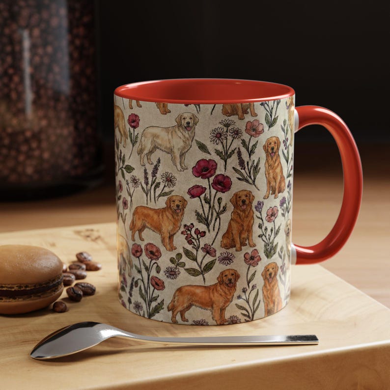 Golden Retriever Puppy Floral Accent Coffee Mug, 11oz & 15oz, Golden Retriever dog Tea Cup Gift image 5