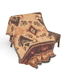 Southwestern Aztec Woven Blanket | Fringe Tapestry Throw, Tribal Decor Throw Blanket Bedding image 10