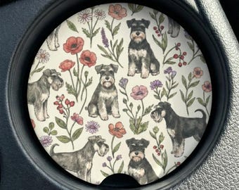 Schnauzer Floral Pattern Soapstone Car Coaster | Dog Paw Protector