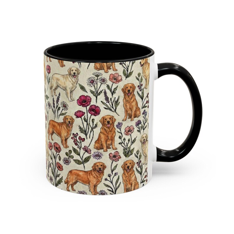 Golden Retriever Puppy Floral Accent Coffee Mug, 11oz & 15oz, Golden Retriever dog Tea Cup Gift image 9