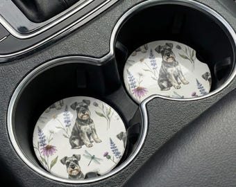 Schnauzer Floral Pattern Car Coaster | Mini Schnauzer Soapstone Car Coaster Car Gift