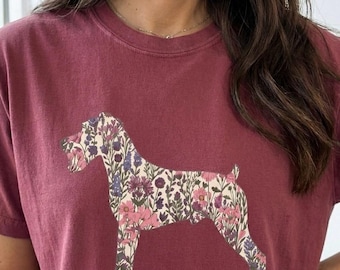 Camiseta con silueta de Schnauzer floral / Camiseta con contorno de perro para mamá de perro, camiseta de regalo para mini Schnauzer, Comfort Colors 1717,