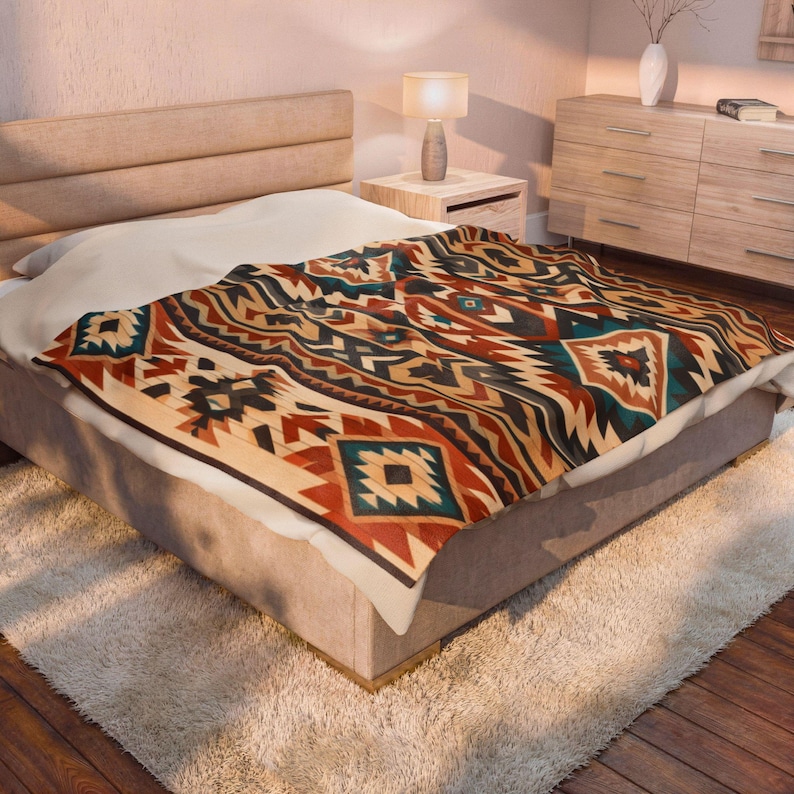 Southwestern Woven Throw Blanket, Aztec Geometric Fringe Blanket, Boho Western Couch Throw, Rustic Cabin Decor, Earth Tone Housewarming Gift