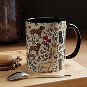 Labrador Retriever Floral Accent Coffee Mug, 11oz & 15oz, Yellow, black and chocolate Lab Tea Cup Gift image 2