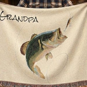 Manta para pesca con mosca / Regalo personalizado para pescadores de lubina, regalo de decoración para pescadores, regalo de jubilación, regalo personalizado para abuelo, esposo, padre. imagen 4