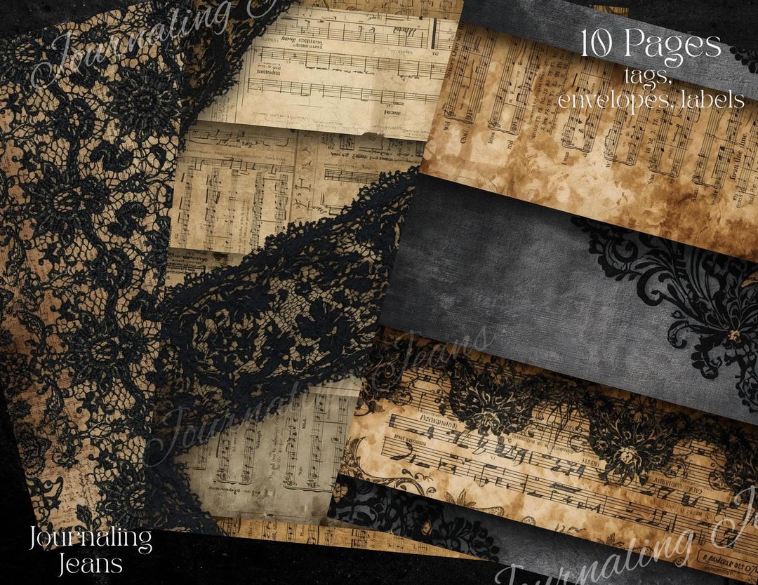 Vintage Black Lace Music Sheet Ephemera: Junk Journal Kit (digital ...