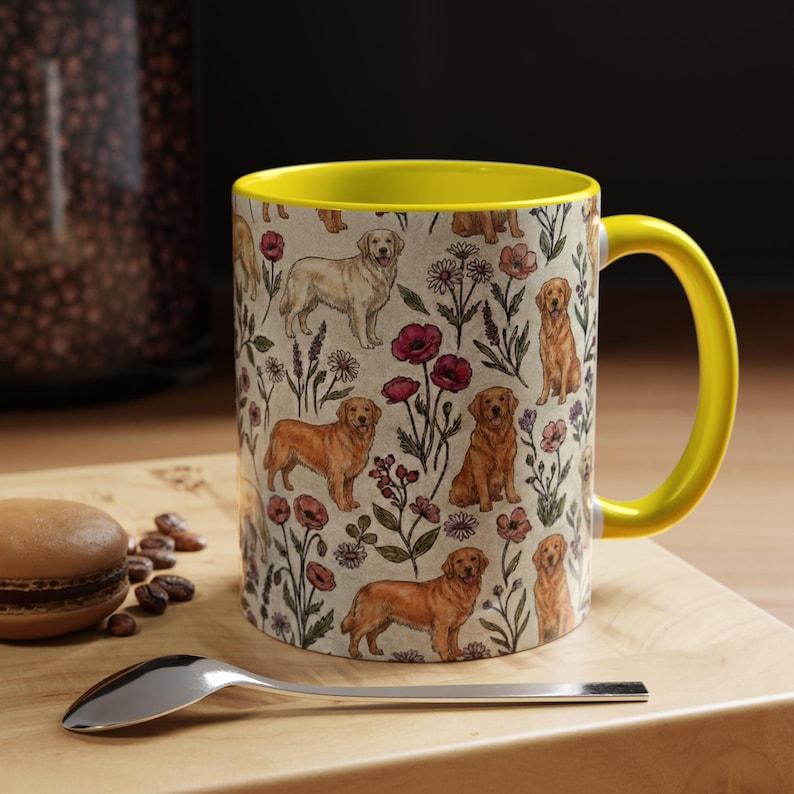 Golden Retriever Puppy Floral Accent Coffee Mug, 11oz & 15oz, Golden Retriever dog Tea Cup Gift image 10