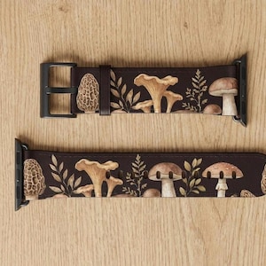 Woodland Mushrooms Apple Watch Band | Foraging Fungi Pattern Watch Strap, Apple Watch Series 9 8 7 6 5 4 3, Ultra, and SE 38 40 41 42 - 45mm