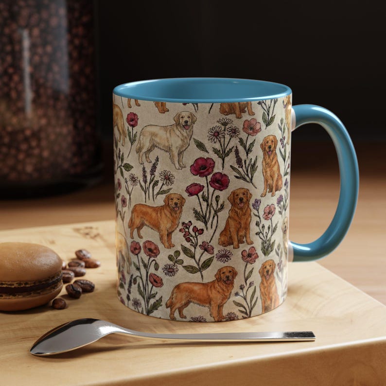 Golden Retriever Puppy Floral Accent Coffee Mug, 11oz & 15oz, Golden Retriever dog Tea Cup Gift image 3