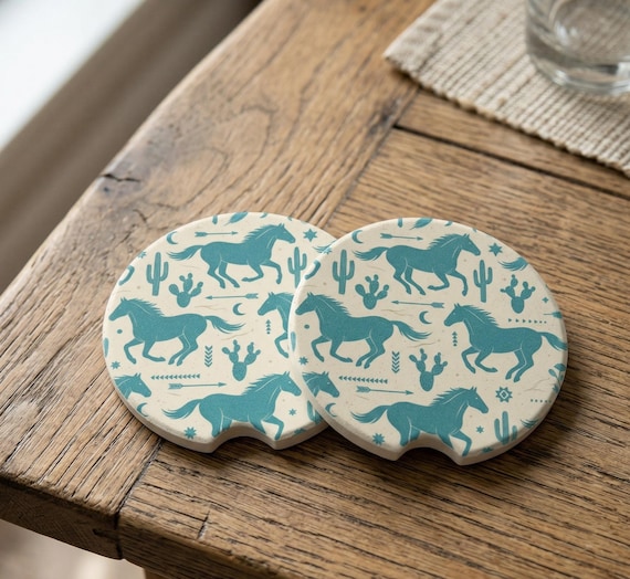 Teal Running Horse Car Coaster | Southwest Aesthetic Soapstone Coaster | Gift for Horse Lovers | New Car Accessory | Western Car Accessory