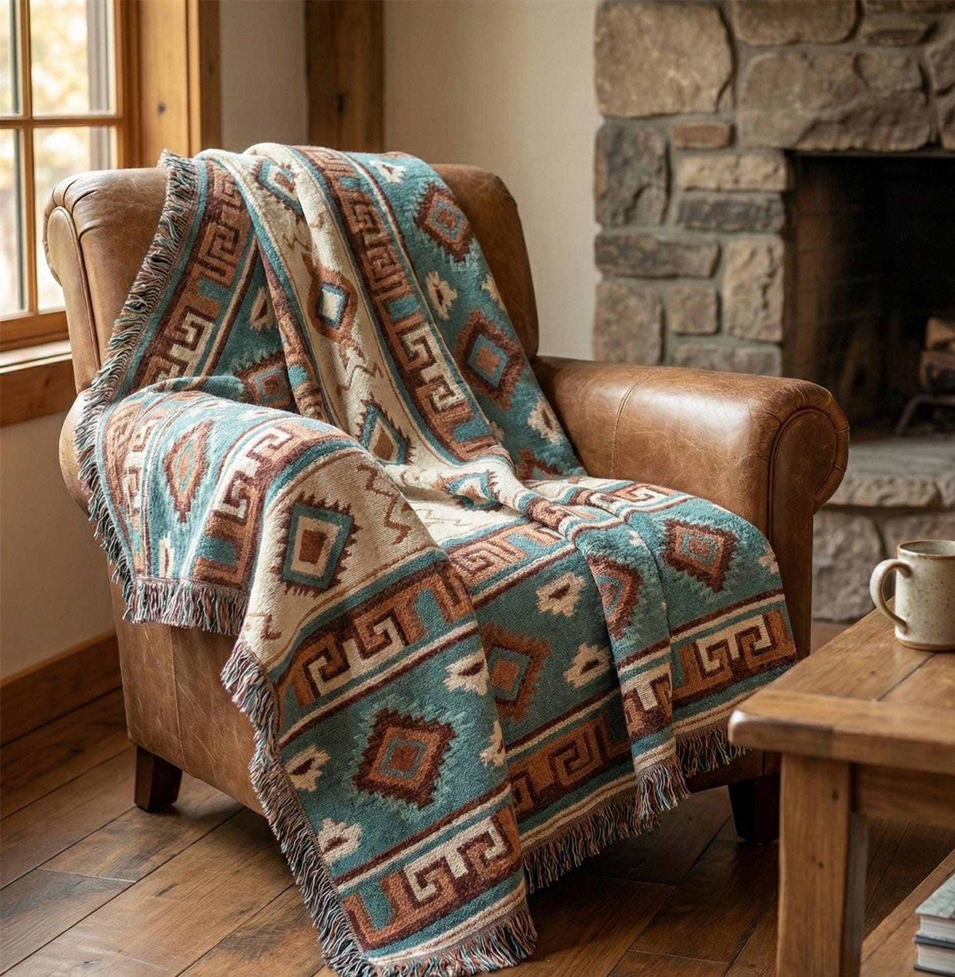 Southwestern Aztec Pattern Woven Blanket | Geometric Throw