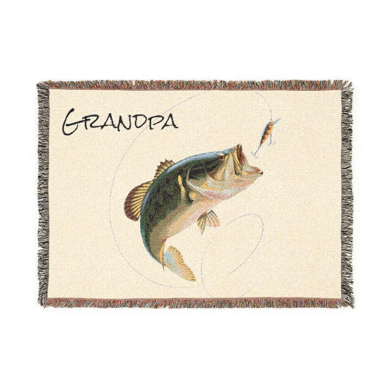 Manta para pesca con mosca / Regalo personalizado para pescadores de lubina, regalo de decoración para pescadores, regalo de jubilación, regalo personalizado para abuelo, esposo, padre. imagen 6