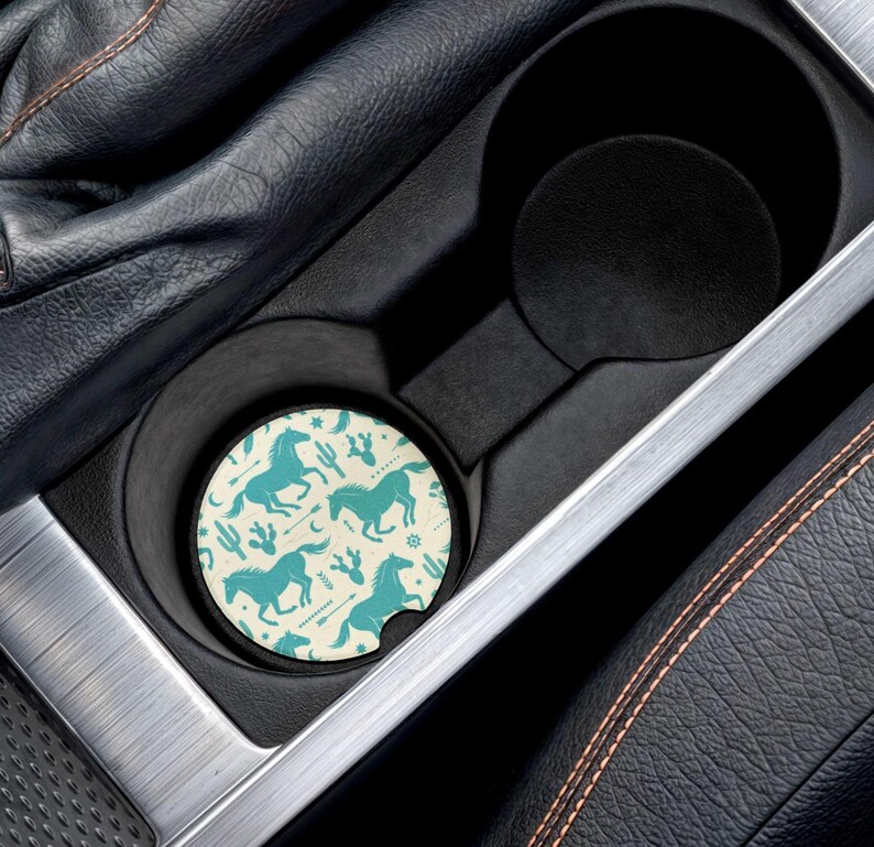 Teal Running Horse Car Coaster | Southwest Aesthetic Soapstone Coaster | Gift for Horse Lovers | New Car Accessory | Western Car Accessory
