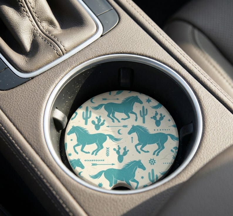 Teal Running Horse Car Coaster | Southwest Aesthetic Soapstone Coaster | Gift for Horse Lovers | New Car Accessory | Western Car Accessory