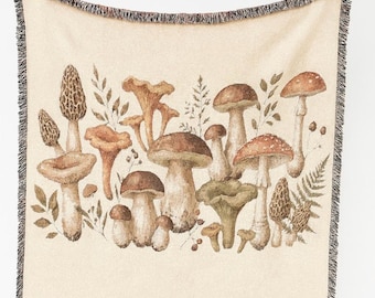 Coperta intrecciata a forma di fungo / Regalo Cottagecore a forma di fungo, arazzo, coperta da bosco, coperta da letto in 100% cotone