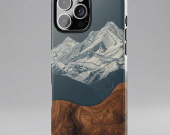 Mountain Landscape Magsafe Tough Phone Case | Magnet Wood Grain Design for iPhone 17 16 15 14 13, Pro Max, Plus and Air