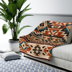 Southwestern Woven Throw Blanket, Aztec Geometric Fringe Blanket, Boho Western Couch Throw, Rustic Cabin Decor, Earth Tone Housewarming Gift