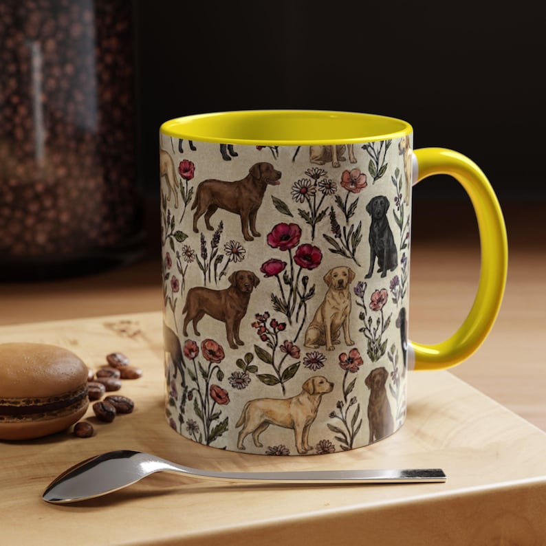 Labrador Retriever Floral Accent Coffee Mug, 11oz & 15oz, Yellow, black and chocolate Lab Tea Cup Gift image 3