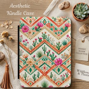 Boho Desert Kindle Case, Southwestern Cactus Floral Kindle Cover, Geometric Aztec Kindle Sleeve, Cute Kindle Paperwhite Case Gift for Her