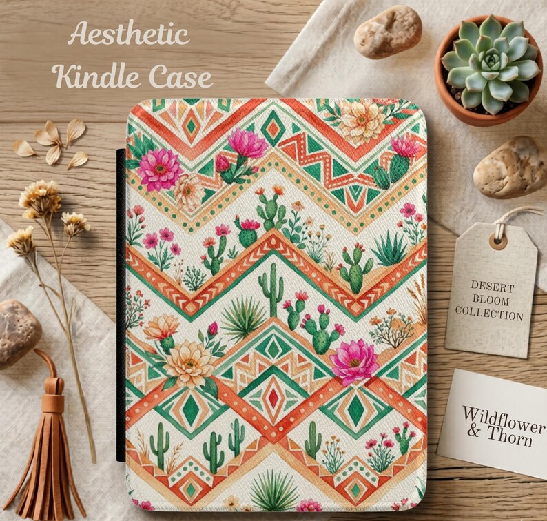 Boho Desert Kindle Case, Southwestern Cactus Floral Kindle Cover, Geometric Aztec Kindle Sleeve, Cute Kindle Paperwhite Case Gift for Her