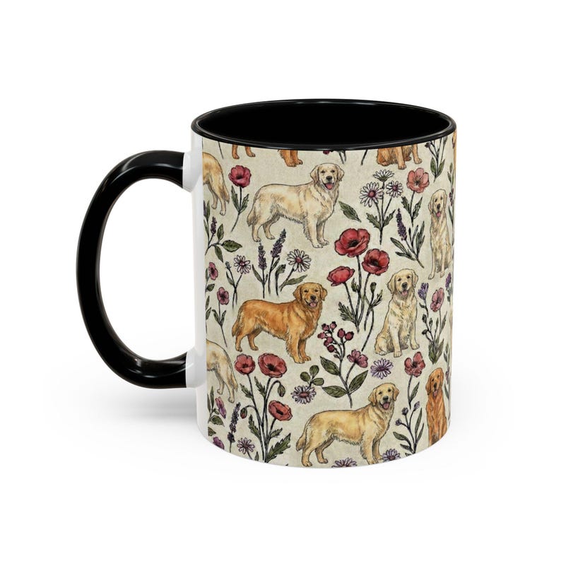 Golden Retriever Puppy Floral Accent Coffee Mug, 11oz & 15oz, Golden Retriever dog Tea Cup Gift image 7