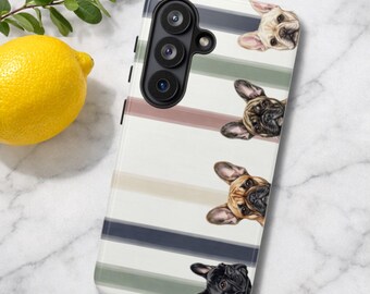 French Bulldog Striped Tough Phone Case | Cute Stripes with Frenchie's Cover,  Frenchie Mom Gift, Samsung Galaxy S26 S25, iPhone 17 16 15