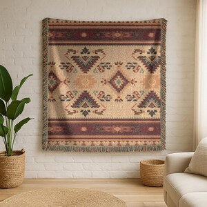 Southwestern Aztec Woven Blanket | Fringe Tapestry Throw, Tribal Decor Throw Blanket Bedding image 2