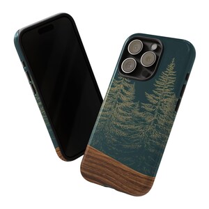 Modern Rustic Evergreen Phone Case, Samsung S26 Dark Teal Forest Cover Gift, Faux Wood Grain iPhone 17 16 15 14, Samsung Galaxy S25  S24 S23