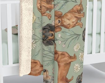 Dachshund Floral Pattern Blanket | Cute Wiener Dog Sherpa Fleece Throw,  Gift for Doxie mom