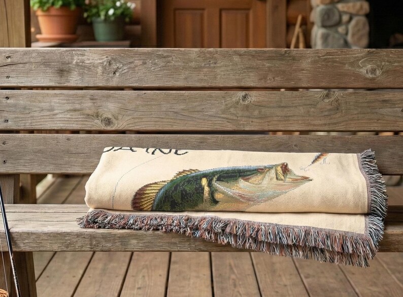 Manta para pesca con mosca / Regalo personalizado para pescadores de lubina, regalo de decoración para pescadores, regalo de jubilación, regalo personalizado para abuelo, esposo, padre. imagen 7