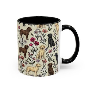 Labrador Retriever Floral Accent Coffee Mug, 11oz & 15oz, Yellow, black and chocolate Lab Tea Cup Gift image 9