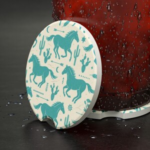 Teal Running Horse Car Coaster | Southwest Aesthetic Soapstone Coaster | Gift for Horse Lovers | New Car Accessory | Western Car Accessory