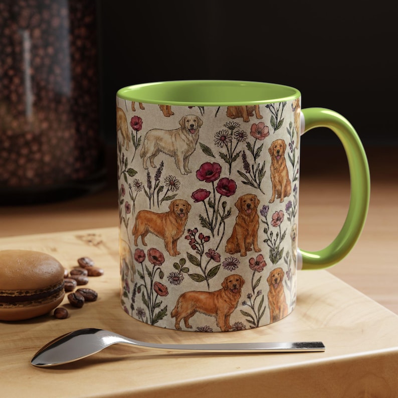 Golden Retriever Puppy Floral Accent Coffee Mug, 11oz & 15oz, Golden Retriever dog Tea Cup Gift image 11