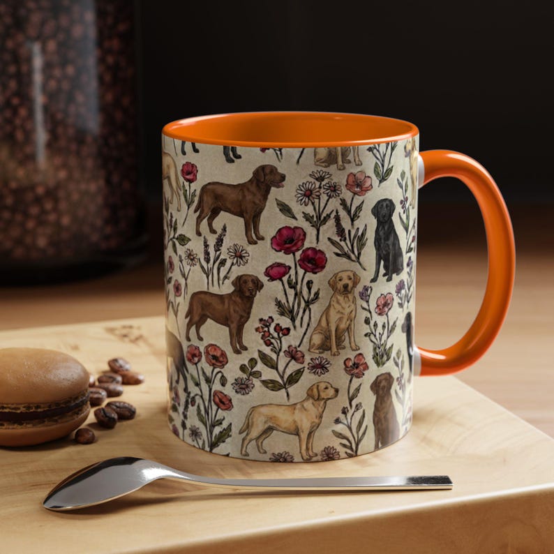 Labrador Retriever Floral Accent Coffee Mug, 11oz & 15oz, Yellow, black and chocolate Lab Tea Cup Gift image 4