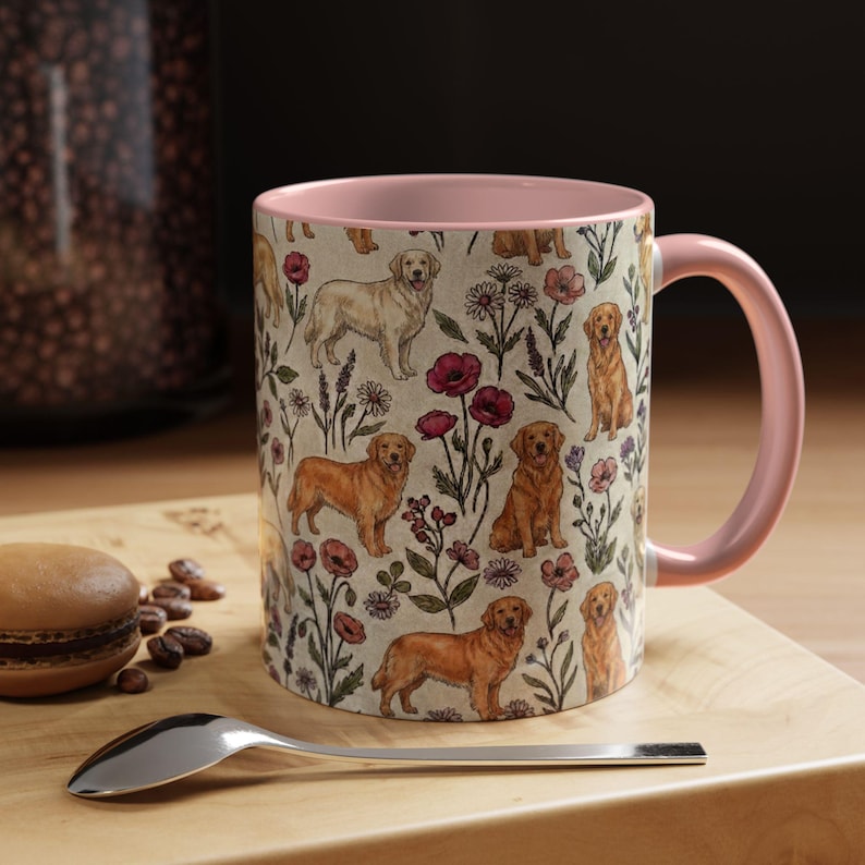 Golden Retriever Puppy Floral Accent Coffee Mug, 11oz & 15oz, Golden Retriever dog Tea Cup Gift image 4