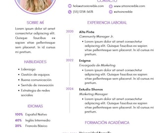 Plantilla de Currículum en Español | Professioneller Lebenslauf Bearbeitbar auf Leinwand