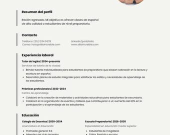 Plantilla de Currículum en Español | Professioneller Lebenslauf Bearbeitbar auf Leinwand