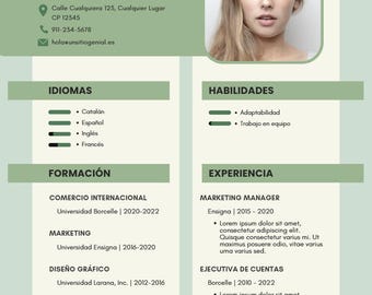 Plantilla de Currículum en Español | Professioneller Lebenslauf Bearbeitbar auf Leinwand