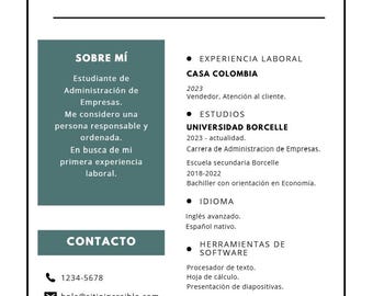 Plantilla de Currículum en Español | Professioneller Lebenslauf Bearbeitbar auf Leinwand