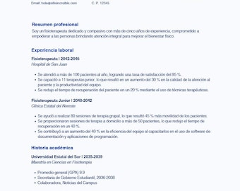 Plantilla de Currículum en Español | Professioneller Lebenslauf Bearbeitbar auf Leinwand