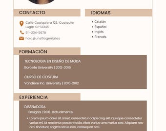 Plantilla de Currículum en Español | Professioneller Lebenslauf Bearbeitbar auf Leinwand