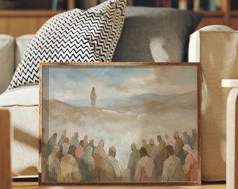 Sermon on the Mount Print, Christian Art, Abstract Watercolor Landscape, Jesus Christian, Religious Prints, Abstract Jesus Faith