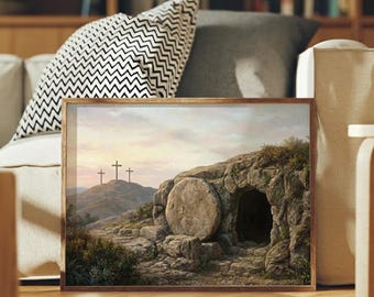 The Tomb is Empty, Jesus Christ, Easter Day Art, Living Room Art, He Has Risen Print, Empty Tomb Christian Easter, Church Art