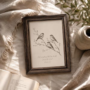 Psalm 150:6 Bible Verse Art, Bird Sketch Print, Vintage Christian Art, Scripture Wall Art, Christian Line Art