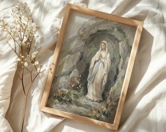 Our Lady of Lourdes Print, Virgin Mary Catholic Artwork, Her Blessed Mother, Christian Gift for Her, Catholic Christian