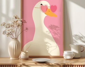 Pinky Silly Goose Poster, Nursery Decor, Toddler Girl Art, Homewarming, Cottage Core Decor, Farm Animal, Quirky Goose with Sunglasses Art