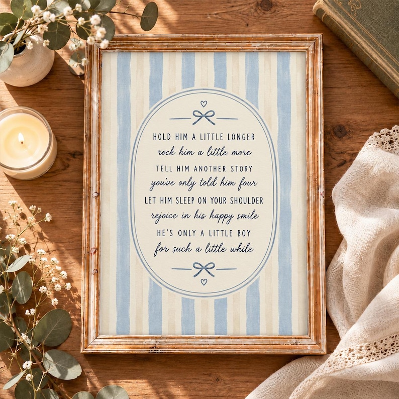 Texting While Smiling Drawing Hold Him a Little Longer Print, Baby Boy Nursery Wall Art, Sentimental ...