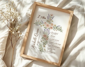 Baby Baptism Poster, Personalized  Name Baptism Gift Girl, Godchild Baptism Sign, Nursery Decor, Baby Baptism, Floral Art