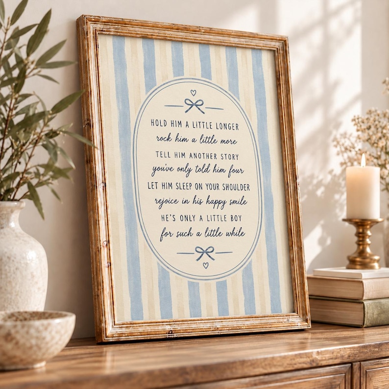 Texting While Smiling Drawing Hold Him a Little Longer Print, Baby Boy Nursery Wall Art, Sentimental ...