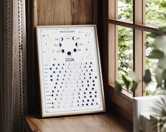 2026 Lunar Calendar Poster, 2026 Moon Calendar, Moon Phase, Zodiac Astrology Art Print